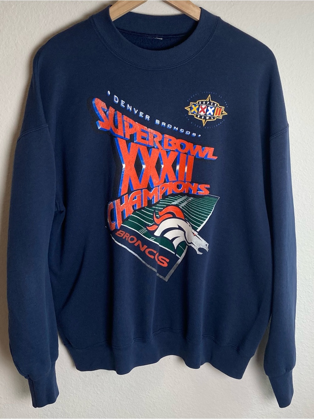 Vintage 90's Denver Broncos Super Bowl XXXII Champions Crewneck Sweatshirt Sz L